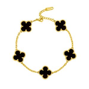 Βραχιόλι Λουλούδι Clover Μαύρο Διπλής Όψης Από Ατσάλι Επιχρυσωμένο MI29638