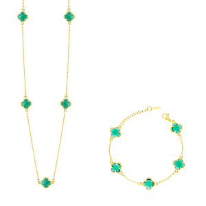 Σετ Λουλούδι Clover Crystal Διπλής Όψης Πράσινο Από Ατσάλι Επιχρυσωμένο MI13692