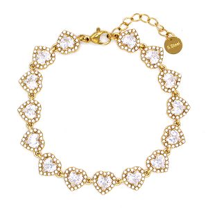 Βραχιόλι Ριβιέρα Με Ροζέτες Καρδιά Από Ατσάλι Επιχρυσωμένο MI21883