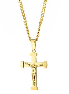 Κολίε Από Ατσάλι Επιχρυσωμένο 24Κ Με Σταυρό AS12053