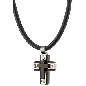 Κολίε Από Καουτσούκ Και Ατσάλι Με Σταυρό AS12060