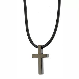 Κολίε Από Καουτσούκ Και Ατσάλι Με Σταυρό AS12065