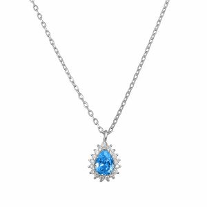 Κολιέ Ροζέτα Από Ασήμι 925 Δάκρυ Με Ζιργκόν Blue Topaz SS12246