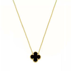 Κολιέ Λουλούδι Clover Μαύρο Διπλής Όψης Από Ατσάλι Επιχρυσωμένο MI12898