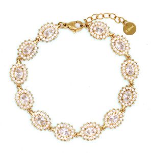 Βραχιόλι Ριβιέρα Με Ροζέτες Οβάλ Από Ατσάλι Επιχρυσωμένο MI21889