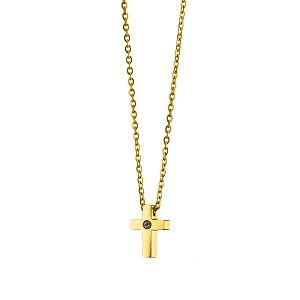 Κολιέ Από Ανοξείδωτο Ατσάλι Επιχρυσωμένο Με Σταυρό AS13392