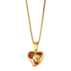 Κολίε Από Ατσάλι Επιχρυσωμένο 24Κ Με Καρδιά Και Μαργαριτάρι AS13643