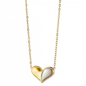 Κολίε Από Ατσάλι Επιχρυσωμένο 24Κ Με Καρδιά Από Μαργαριτάρι AS13817