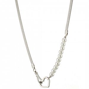 Διπλό Κολίε Από Ατσάλι Με Μαργαριτάρια Και Καρδιά AS13828