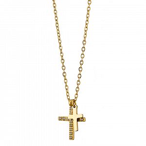 Κολίε Από Ατσάλι Επιχρυσωμένο 24Κ Με Σταυρό AS13851