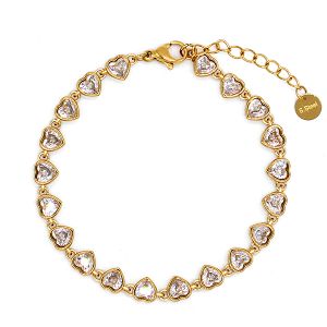 Βραχιόλι Ριβιέρα Με Καρδιές Από Ατσάλι Επιχρυσωμένο MI21891