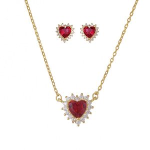 Σετ Κολιέ - Σκουλαρίκια Ροζέτα Από Ασήμι 925 Επιχρυσωμένο Με Καρδιά SS17412