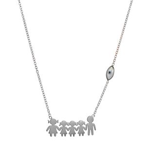 Κολιέ Από Ανοξείδωτο Ατσάλι Με Οικογένεια, Μαμά, Πατέρα, Κόρες Και Ματάκι MI17526