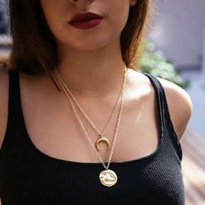 Διπλό Κολιέ Από Ατσάλι Kαι Ορείχαλκο Επιχρυσωμένο Με Κέρατο Και Φλουρί AA19411
