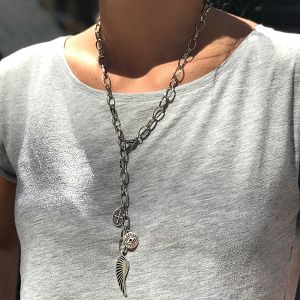 Κολιέ Από Ατσάλι Και Ορείχαλκο Με Φτερό, Σταυρό Και Ματάκι AA19558
