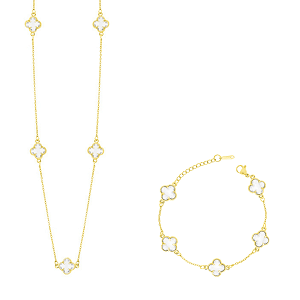 Σετ Λουλούδι Clover Crystal Διπλής Όψης Διάφανο Από Ατσάλι Επιχρυσωμένο MI13689