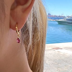 Σκουλαρίκια Κρίκοι Από Ορείχαλκο Επιχρυσωμένο 24Κ Μονόπετρο AA48345