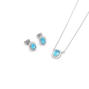 Κολιέ Ροζέτα Από Ασήμι 925 Οβάλ Με Ζιργκόν Blue Topaz SS12240