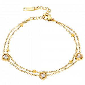 Βραχιόλι Από Ατσάλι Επιχρυσωμένο 24Κ Με Καρδιές AS21484