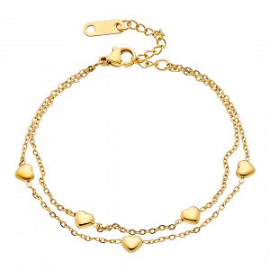 Βραχιόλι Από Ατσάλι Επιχρυσωμένο 24Κ Με Καρδιές AS21486