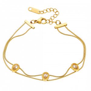 Βραχιόλι Από Ατσάλι Επιχρυσωμένο 24Κ Με Δάκρυ Από Κρύσταλλο AS21506