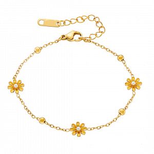 Βραχιόλι Από Ατσάλι Επιχρυσωμένο 24Κ Με Λουλουδάκια AS21508