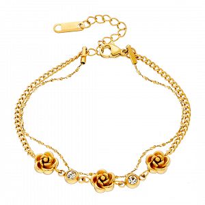 Βραχιόλι Από Ατσάλι Επιχρυσωμένο 24Κ Με Τριαντάφυλλα AS21510