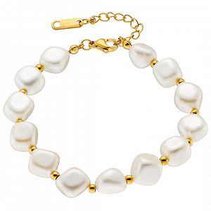 Βραχιόλι Από Ατσάλι Επιχρυσωμένο 24Κ Με Μαργαριτάρια AS21516
