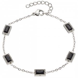 Βραχιόλι Από Ατσάλι Με Κρύσταλλα Μαύρα ΑS21523