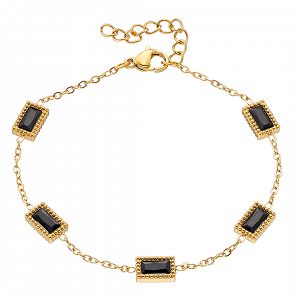 Βραχιόλι Από Ατσάλι Επιχρυσωμένο 24Κ Με Κρύσταλλα Μαύρα ΑS21524