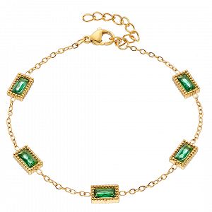 Βραχιόλι Από Ατσάλι Επιχρυσωμένο 24Κ Με Κρύσταλλα Πράσινα ΑS21526