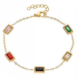 Βραχιόλι Από Ατσάλι Επιχρυσωμένο 24Κ Με Κρύσταλλα Πολύχρωμα ΑS21528