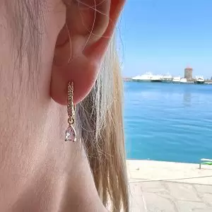 Σκουλαρίκια Κρικάκια Από Ορείχαλκο Επιχρυσωμένο 24Κ Με Ζιργκόν Ροζ NI45099