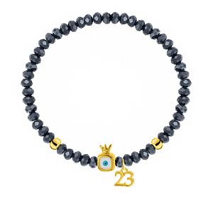 Βραχιόλι Γούρι 23 Από Κρύσταλλα Blue Black Με Ρόδι Και Ματάκι AA25646