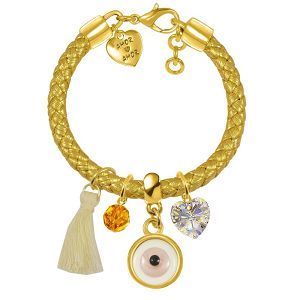 Βραχιόλι Δερμάτινο Με Swarovski Και Ματάκι Από Ορείχαλκο Επιχρυσωμένο AA26142