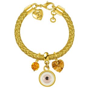 Βραχιόλι Δερμάτινο Με Swarovski Και Ματάκι Από Ορείχαλκο Επιχρυσωμένο AA26149