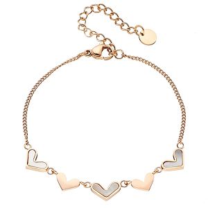Βραχιόλι Από Ατσάλι Ροζ Επιχρυσωμένο 24K Με Καρδιές AS26231