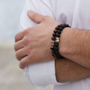 Βραχιόλι Από Ημιπολύτιμο Λιθο Όνυχα Και Ανοξείδωτο Ατσάλι Ροζ Επιχρυσωμένο TU27641