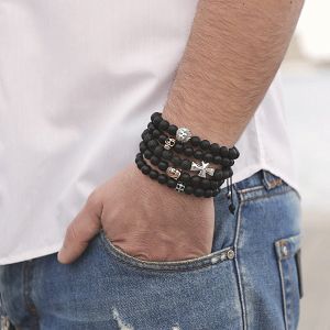 Βραχιόλι Από Ημιπολύτιμο Λιθο Όνυχα Και Ανοξείδωτο Ατσάλι Ροζ Επιχρυσωμένο TU27641