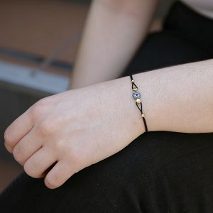 Βραχιόλι Από Κορδόνι Και Ασήμι 925 Επιχρυσωμένο Με Ματάκι EX27786