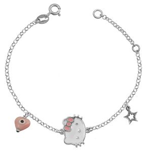 Βραχιόλι Από Ασήμι 925 Επιπλατινωμένο Hello Kitty Και Ματάκι ΚΟ27956