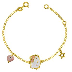 Βραχιόλι Από Ασήμι 925 Επιχρυσωμένο Hello Kitty Και Ματάκι ΚΟ27957