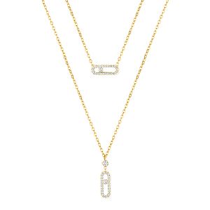 Διπλό Κολίε Από Ατσάλι Επιχρυσωμένο Με Ζιργκόν MI13741