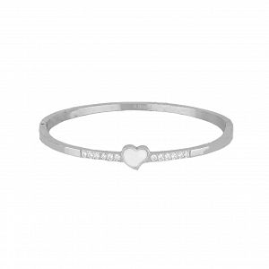 Βραχιόλι Βέργα Από Ατσάλι Με Καρδιά Και Ζιργκόν TU29779