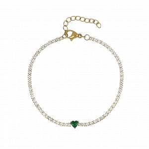 Βραχιόλι Ριβιέρα 2mm Από Ατσάλι Επιχρυσωμένο Με Καρδιά TU29822