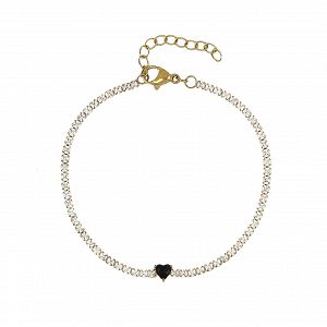 Βραχιόλι Ριβιέρα 2mm Από Ατσάλι Επιχρυσωμένο Με Καρδιά TU29823