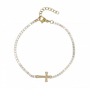 Βραχιόλι Ριβιέρα 2mm Από Ατσάλι Επιχρυσωμένο Με Σταυρό TU29828