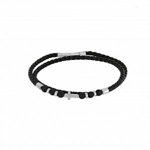 Βραχιόλι Από Δέρμα Και Ατσάλι Με Σταυρό TU29831