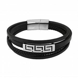 Βραχιόλι Από Δέρμα Και Ατσάλι Με Μαίανδρο TU29887