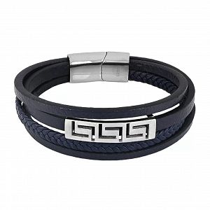Βραχιόλι Από Δέρμα Και Ατσάλι Με Μαίανδρο TU29888